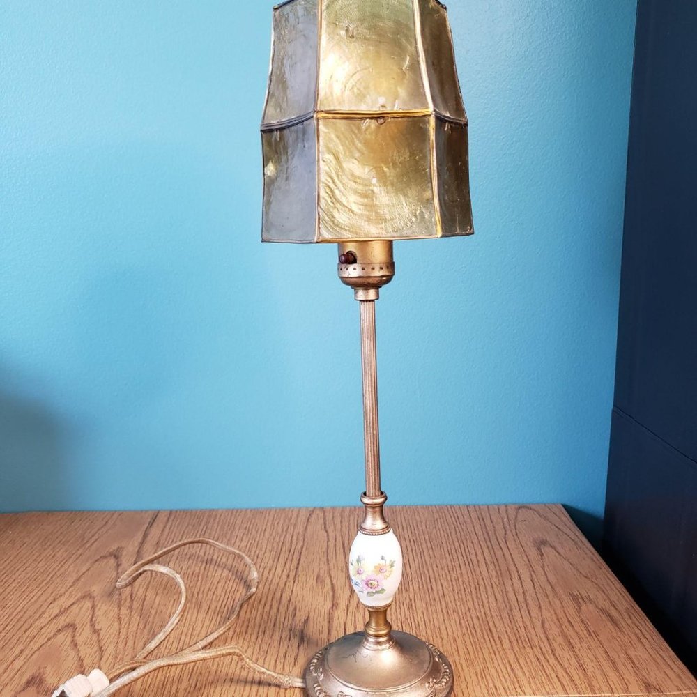 Vintage A.O. Candle Stick Table Lamp Capiz Shell S